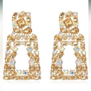 Rhinestone Rectangle Dangle Earrings